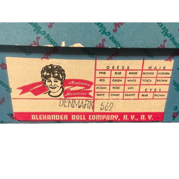 Vintage Madame Alexander Denmark World Doll Original Box Red Green Estate 8" - Picture 4 of 4